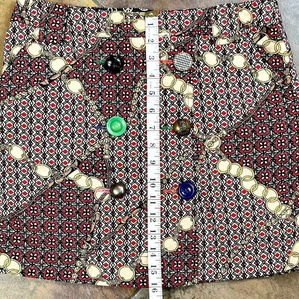 Ivy Jane Geometric Print Button Embellished Pockets Skirt 4